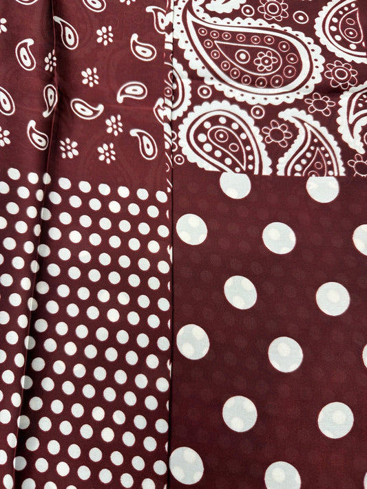 Paisley & Polka Dot Pattern Scarf - Burgundy