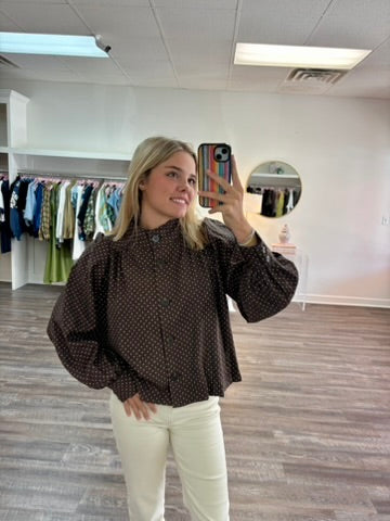 Polka Dot Button Jacket - Brown