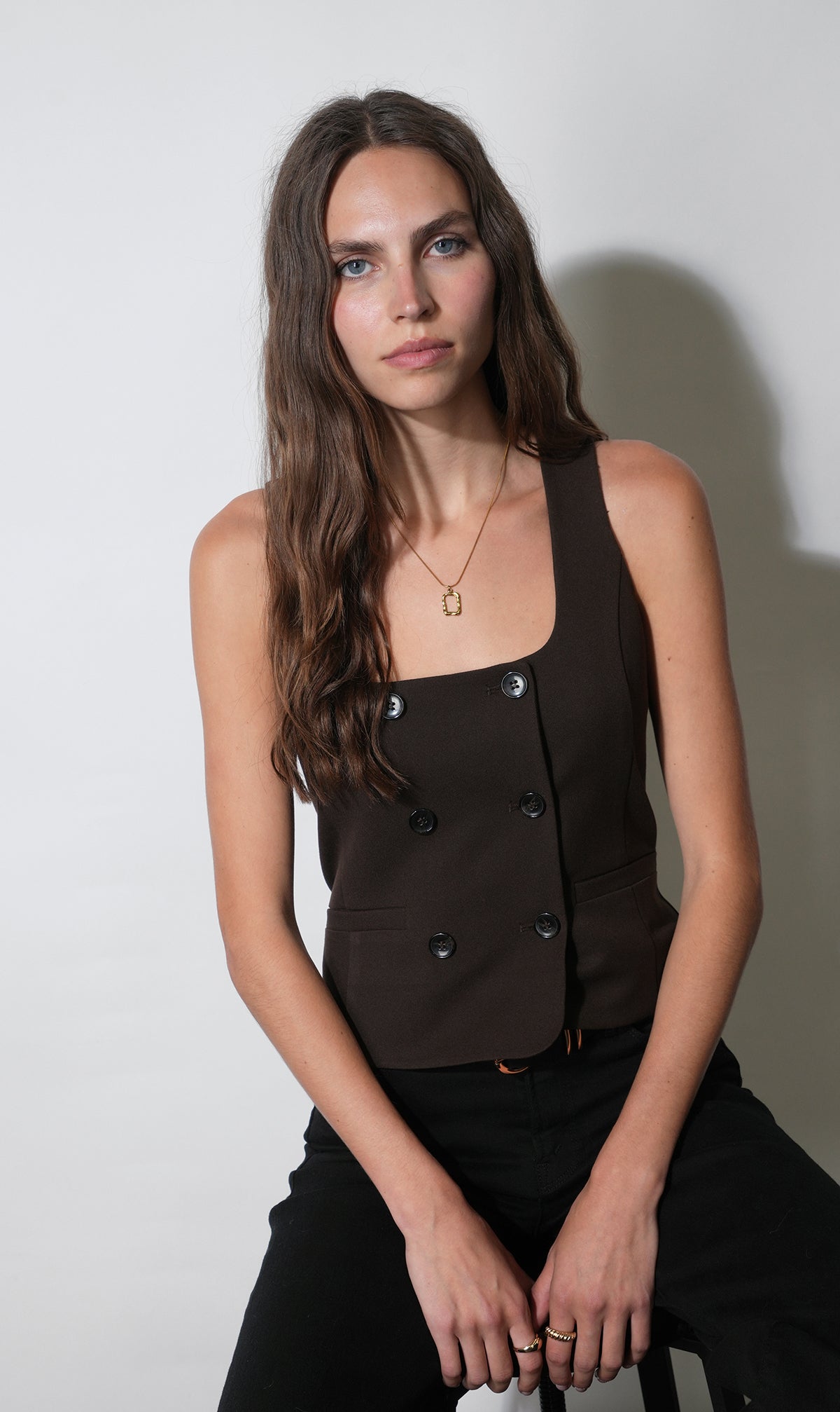 Zora Square Neck Double Breasted Vest