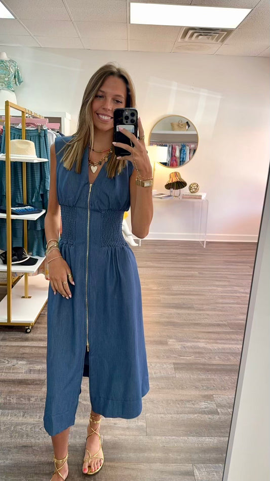 Skye Zip Front Dress - Blue Tencel