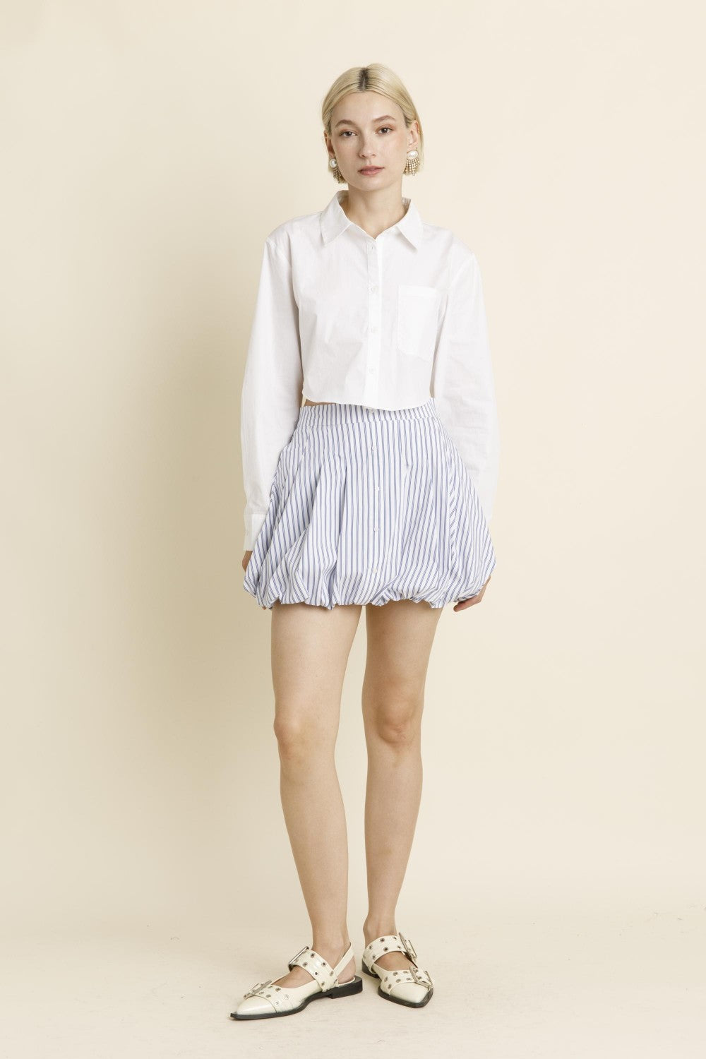 Striped Bubble Hem Skirt - Blue