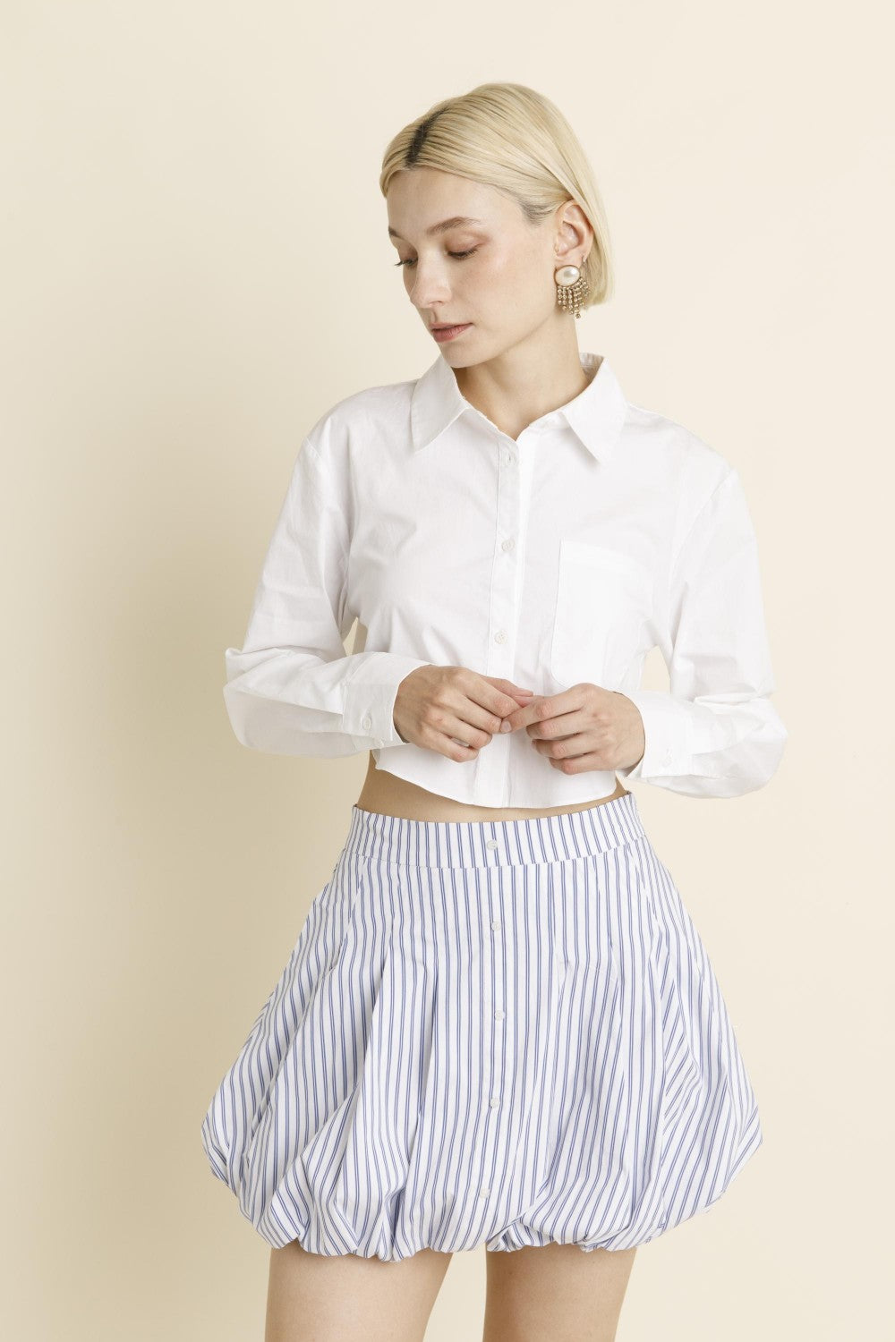 Striped Bubble Hem Skirt - Blue