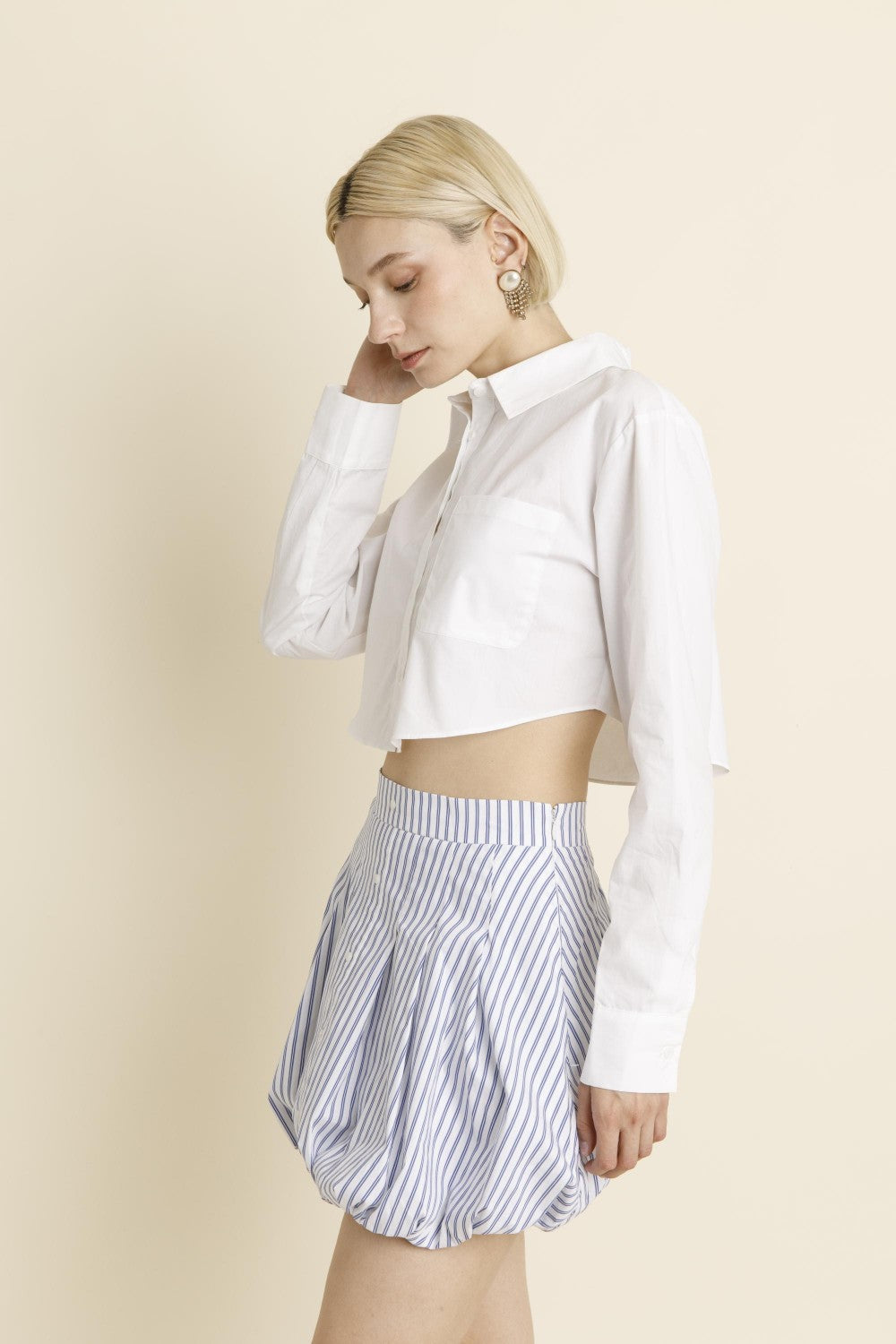 Striped Bubble Hem Skirt - Blue