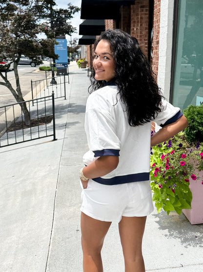 Colorblock Sweat Shorts - Off White/Navy