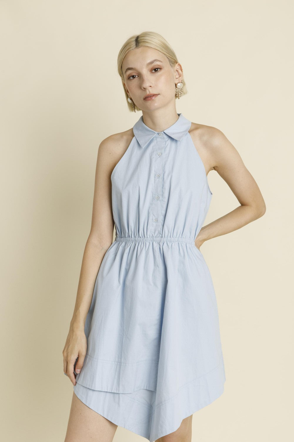 Racerback Poplin Shirt Dress - Blue