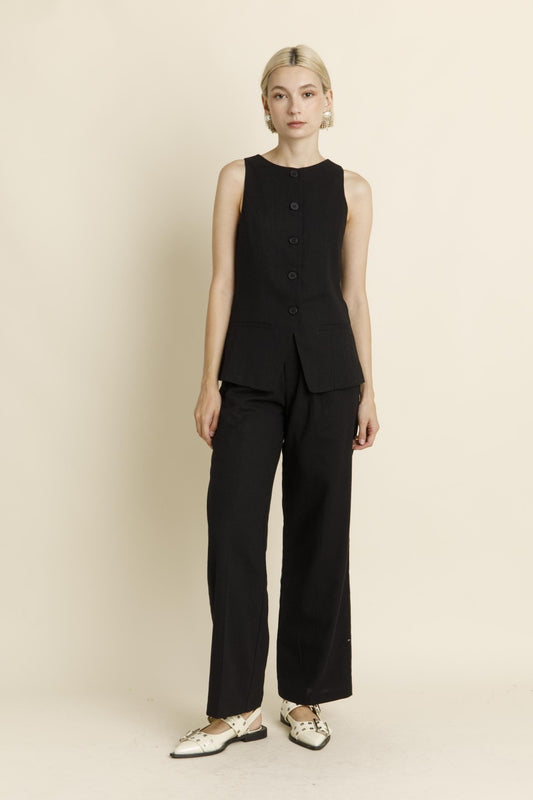 Linen Full Length Pant - Black