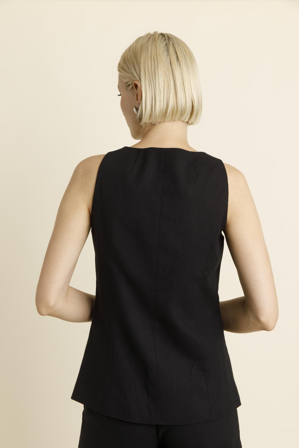 Sleeveless Linen Vest - Black