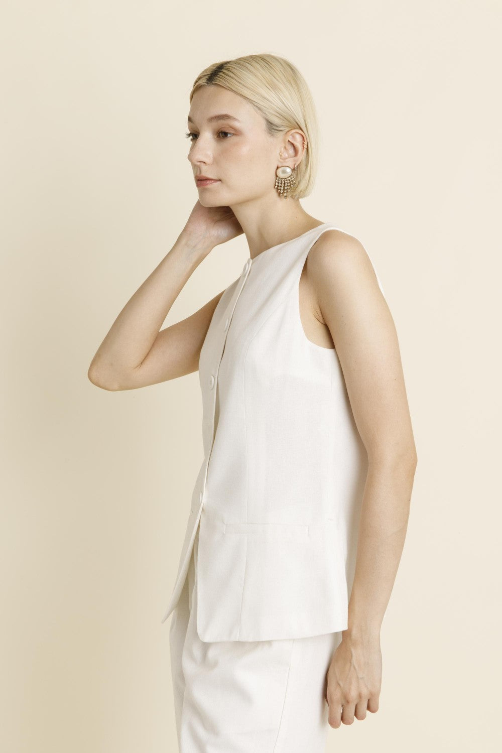 Sleeveless Linen Vest - Ivory