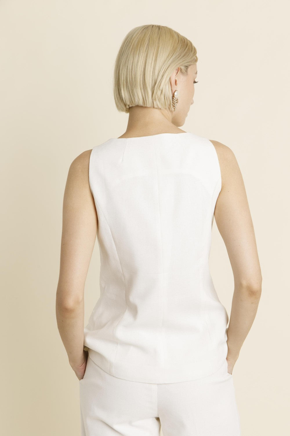 Sleeveless Linen Vest - Ivory