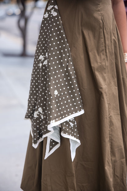 Midi Dress with Scarf Overlay - Olive