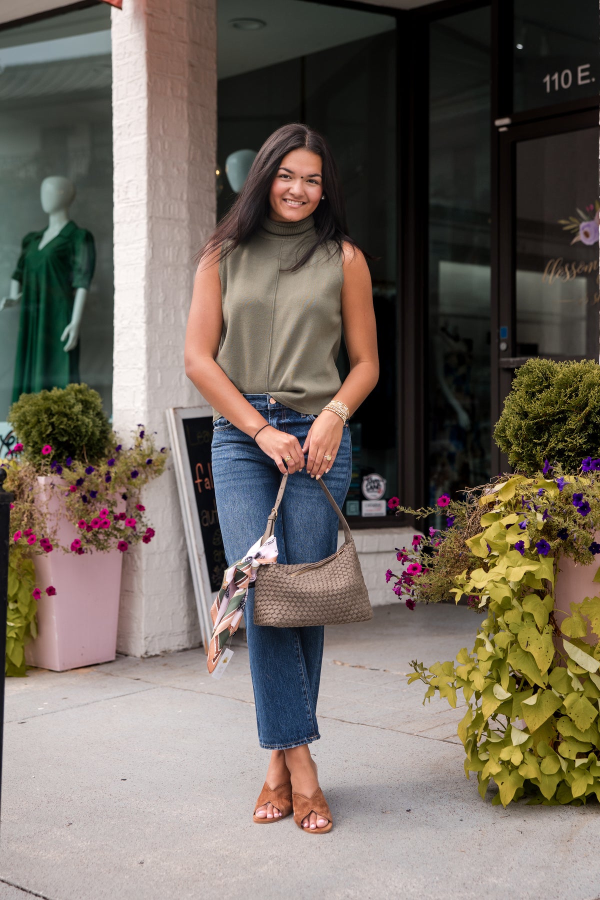 Sleeveless Center Seam Turtleneck Top - Olive