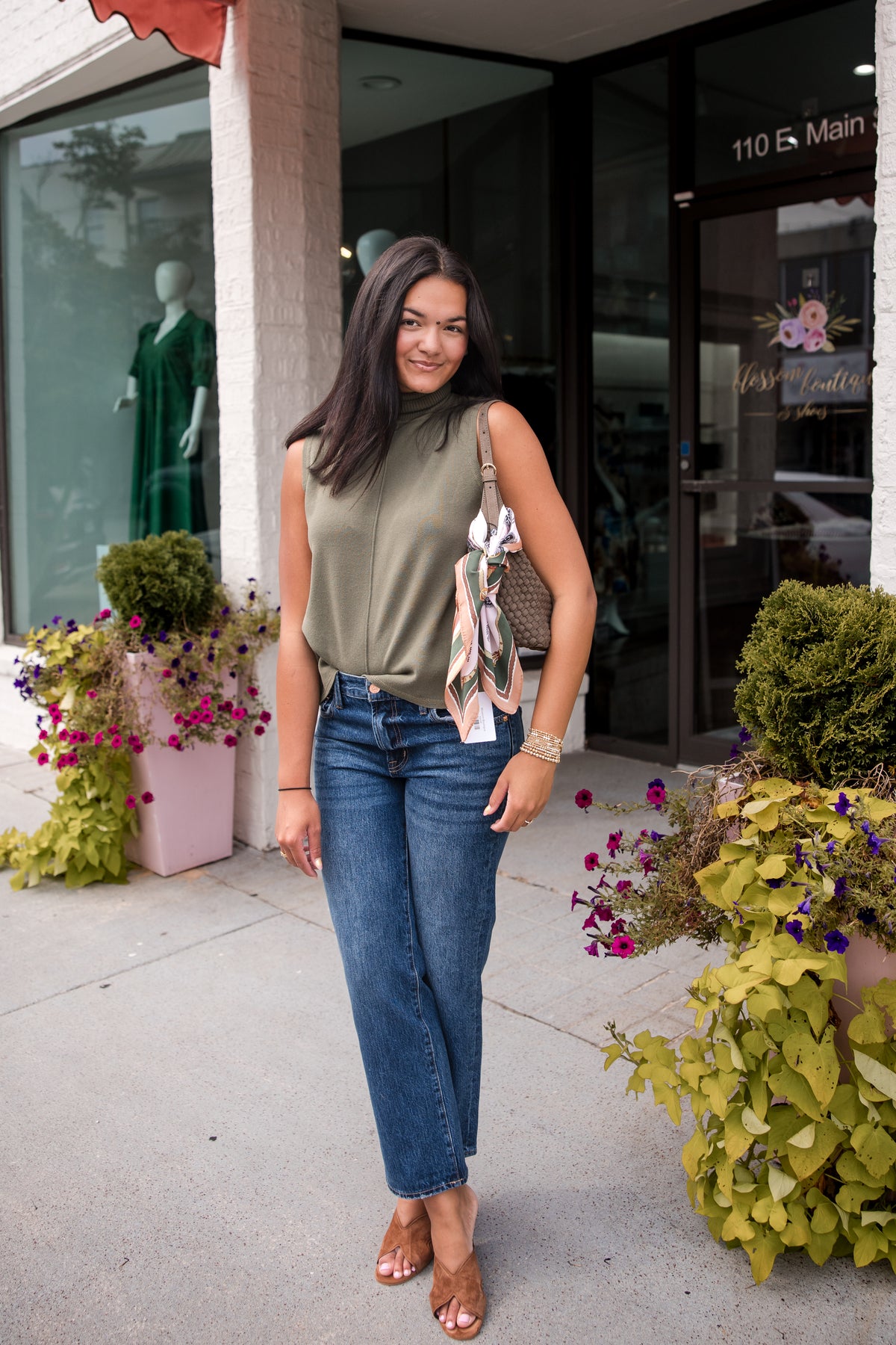 Sleeveless Center Seam Turtleneck Top - Olive