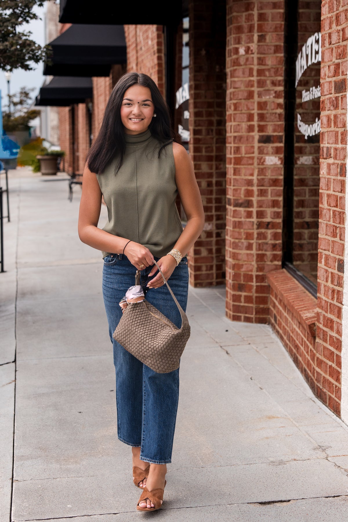 Sleeveless Center Seam Turtleneck Top - Olive