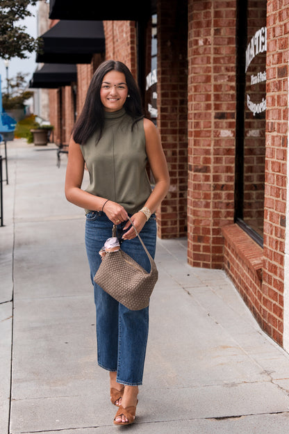 Sleeveless Center Seam Turtleneck Top - Olive