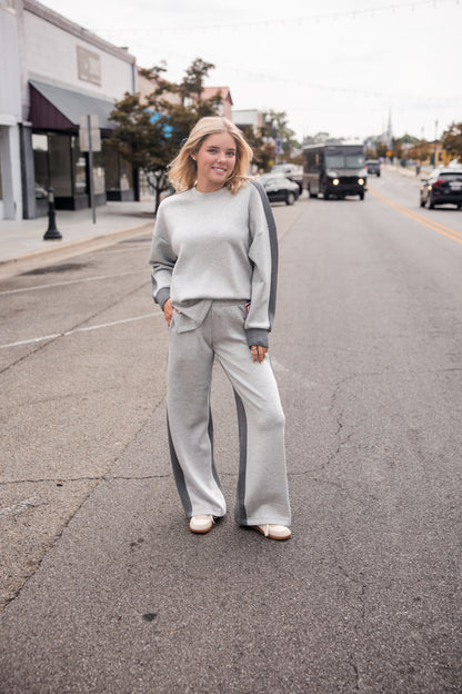 Spanx AirEssentials Colorblock Wide Leg Pant - Light Heather Grey/Dark Heather Grey