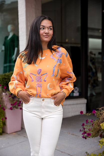 Queen of Sparkles Orange Dancing Skeleton Sweatshirt