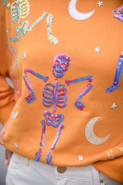 Queen of Sparkles Orange Dancing Skeleton Sweatshirt