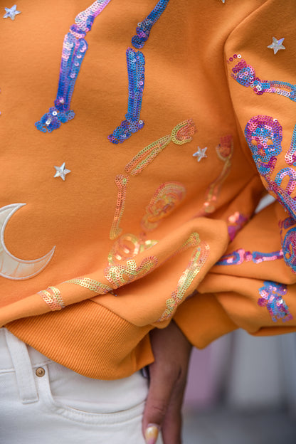 Queen of Sparkles Orange Dancing Skeleton Sweatshirt