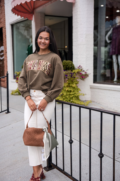 Queen of Sparkles Brown Plaid 'Thanks' Sweatshirt