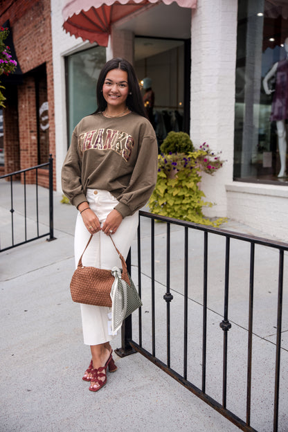 Queen of Sparkles Brown Plaid 'Thanks' Sweatshirt