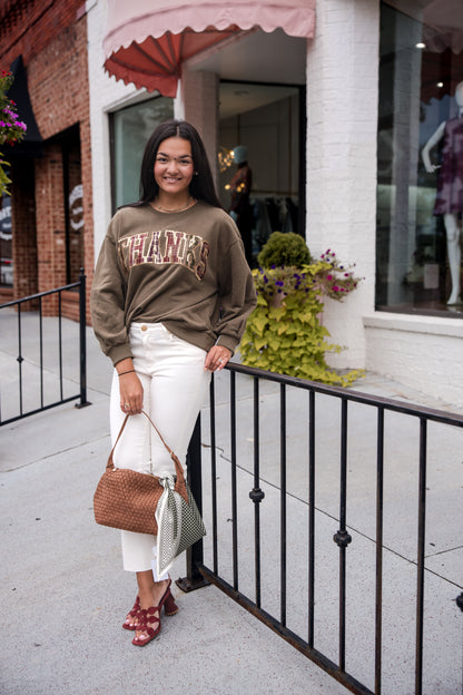 Queen of Sparkles Brown Plaid 'Thanks' Sweatshirt