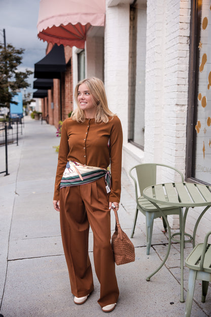 Spanx Ponte Pleated Wide Leg Pant - Brandy