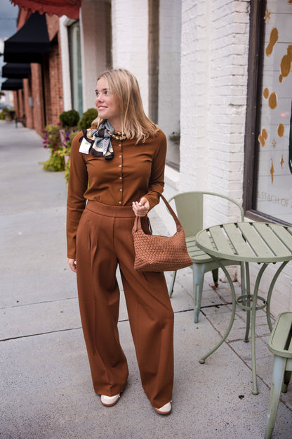 Spanx Ponte Pleated Wide Leg Pant - Brandy