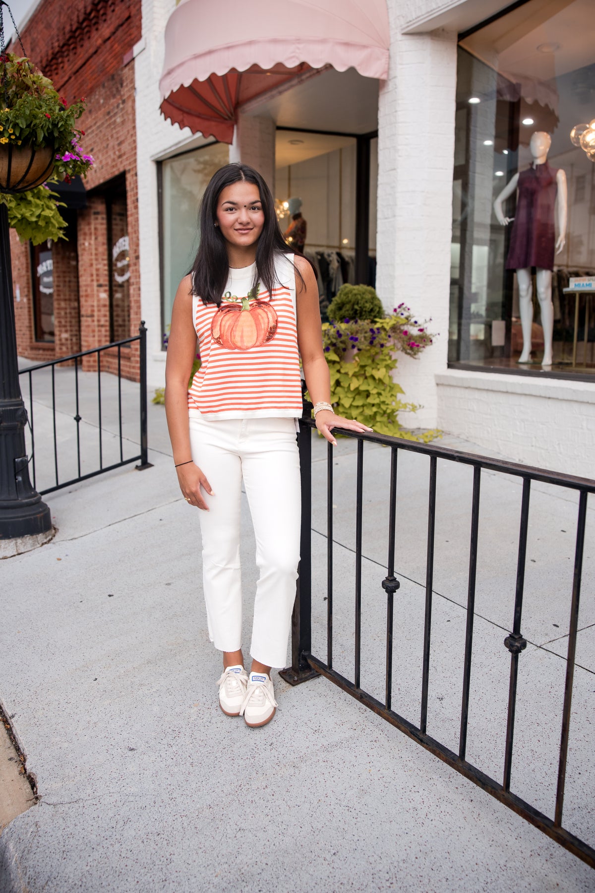 Queen of Sparkles Ivory & Orange Striped Pumpkin Knit Tank Top
