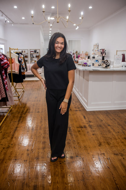 Spanx Ponte Cropped Tee Shirt - Classic Black