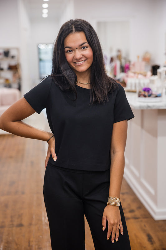 Spanx Ponte Cropped Tee Shirt - Classic Black