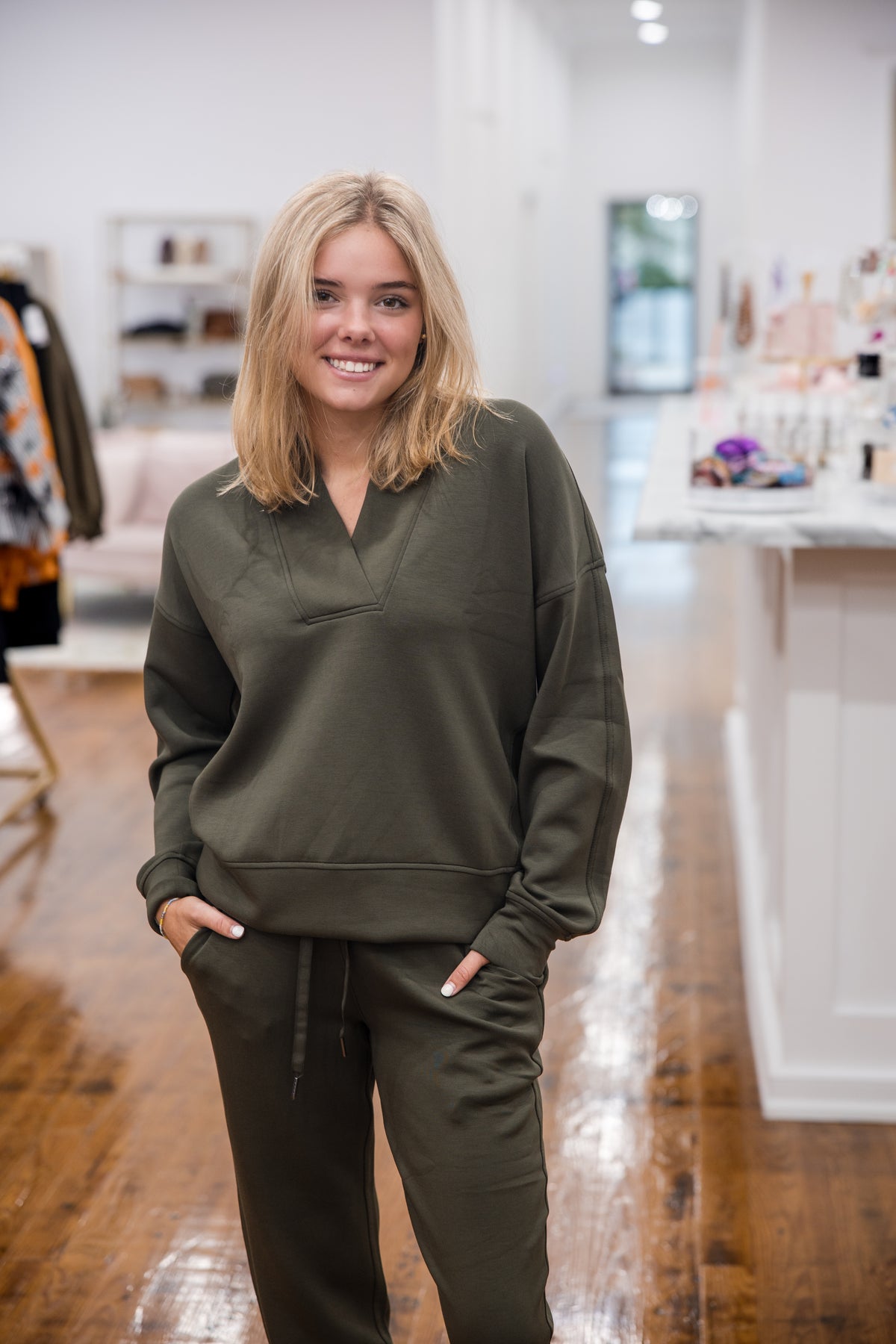 Spanx AirEssentials V-Neck Long Sleeve Top - Monstera