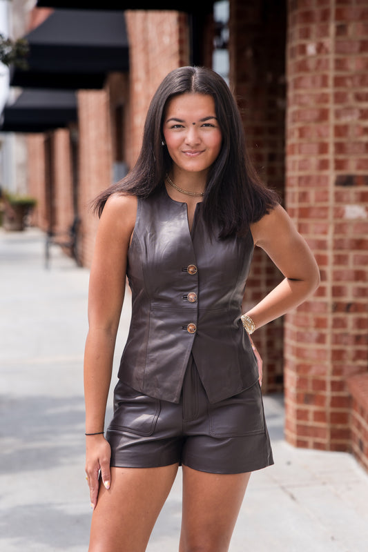Elijah Leather Shorts - Espresso