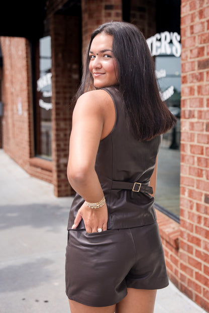 Elijah Leather Shorts - Espresso