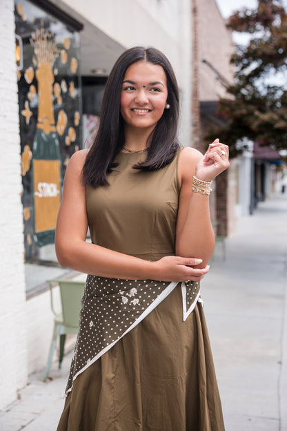 Midi Dress with Scarf Overlay - Olive