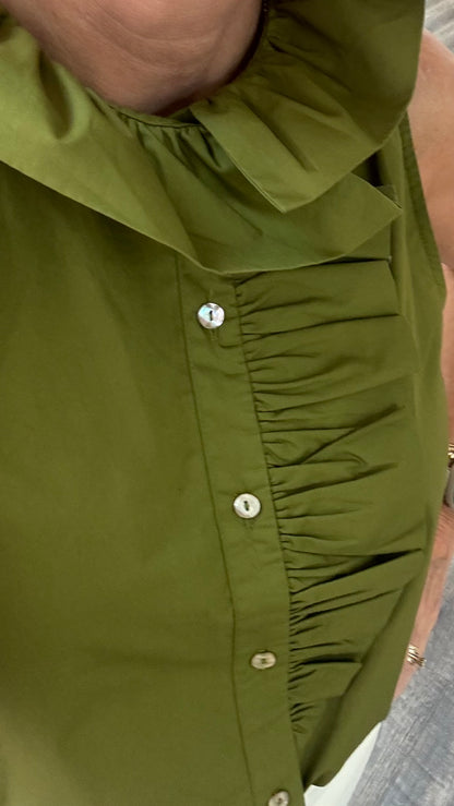 Sleeveless Ruffle Detail Top - Olive