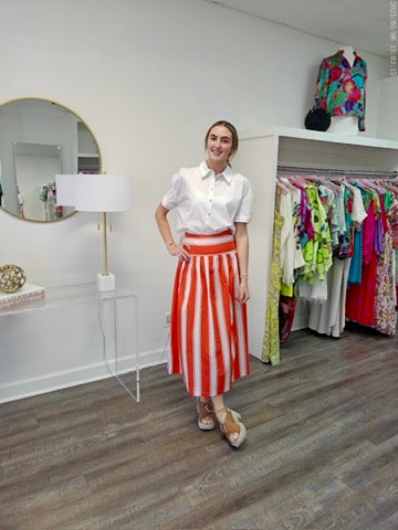 Oliver Poplin Skirt - Salsa Stripe