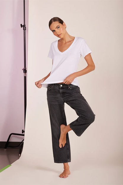 Deep V-Neck Tee Shirt - White