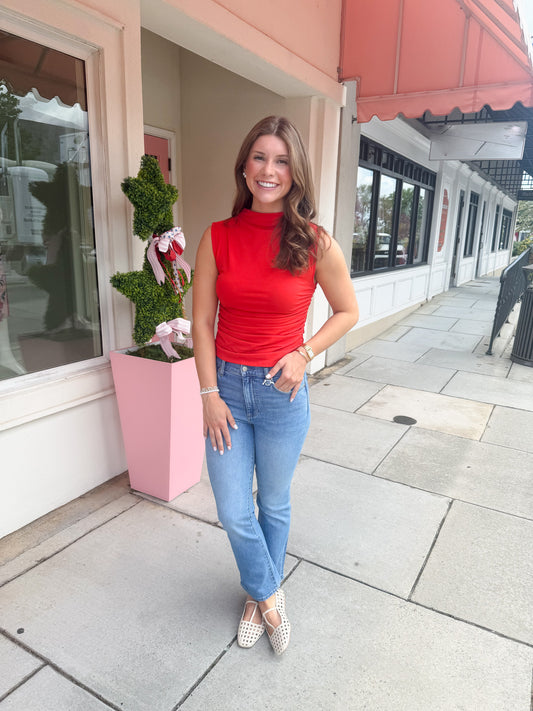 Lavali Sleeveless Velvet Top - Red Pepper