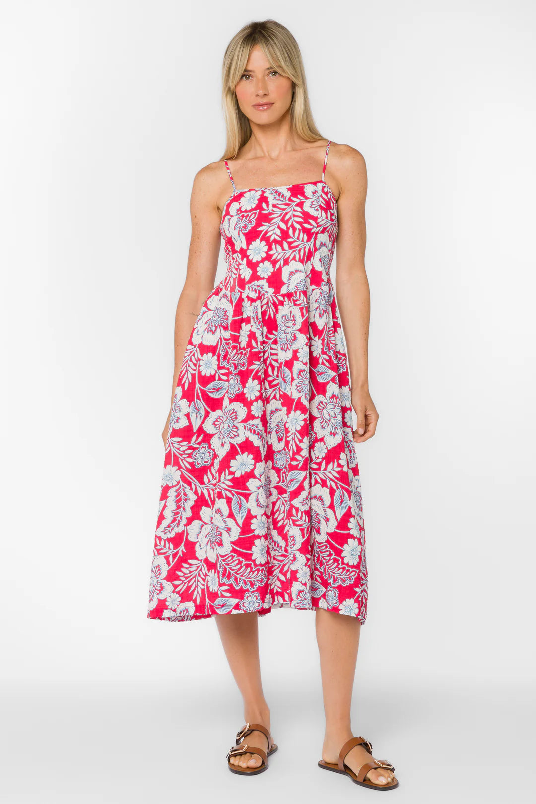 Brunilda Midi Dress - Raspberry Floral Garden