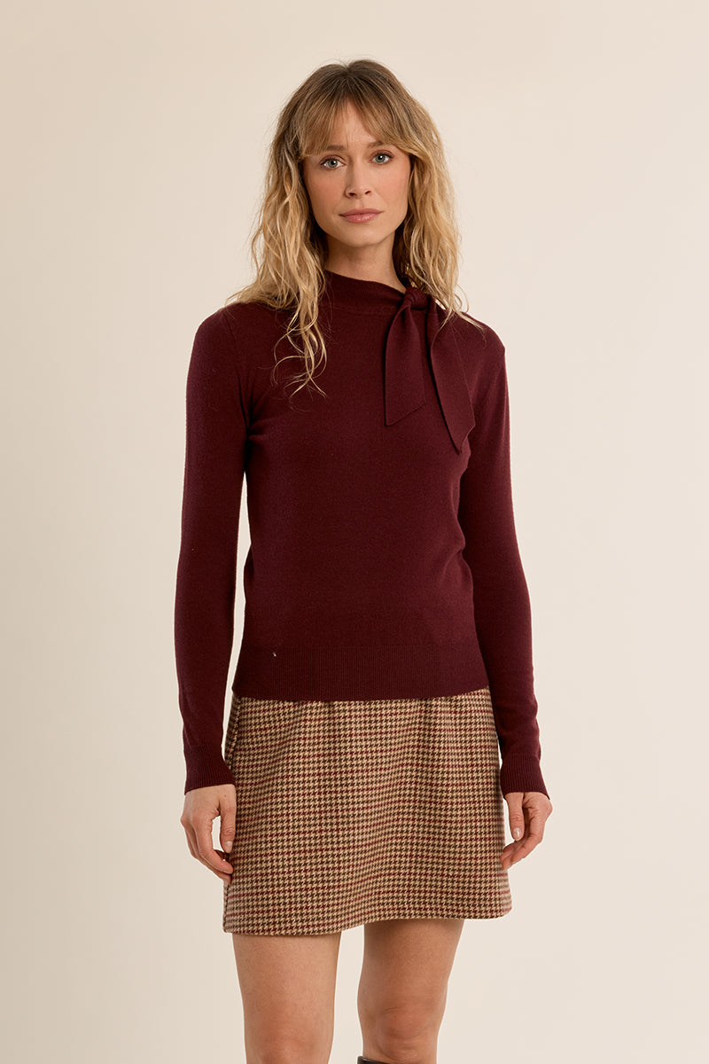 Bow Detail Knit Sweater - Dark Red