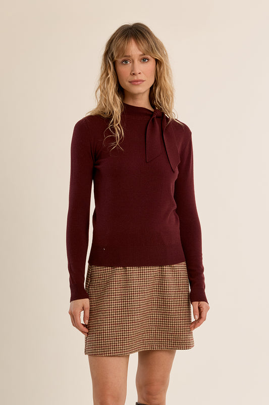 Bow Detail Knit Sweater - Dark Red