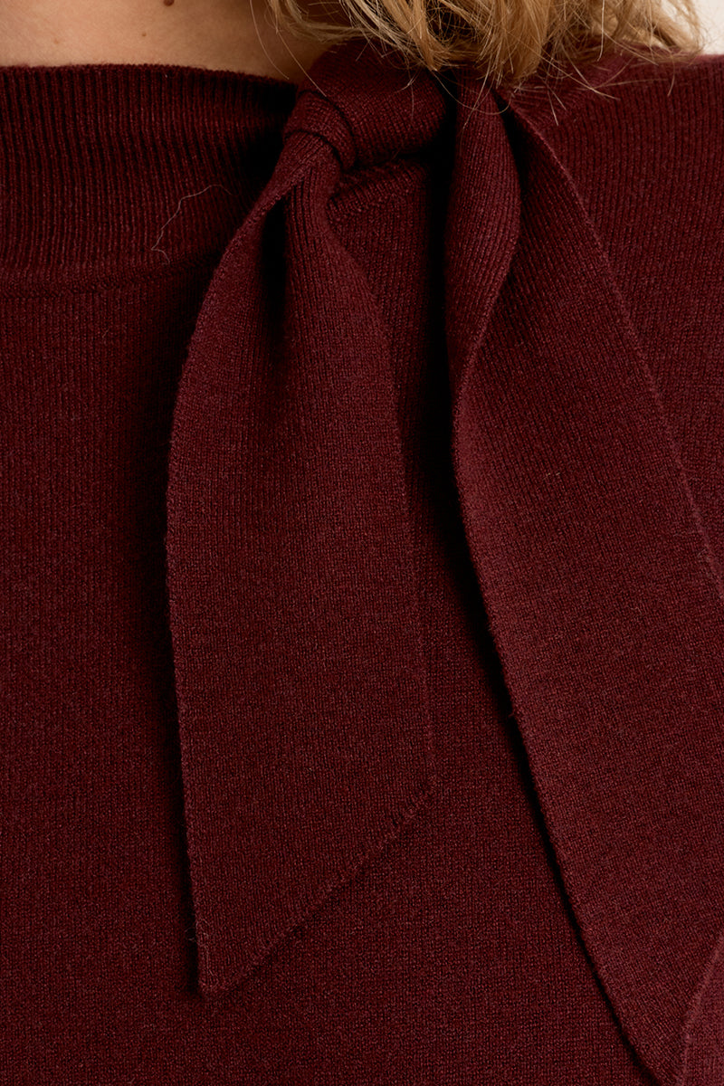 Bow Detail Knit Sweater - Dark Red