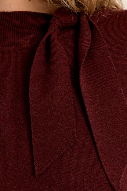 Bow Detail Knit Sweater - Dark Red