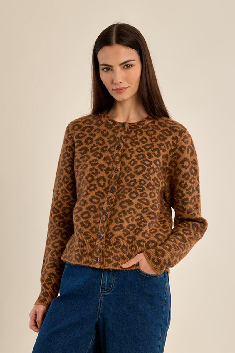 Leopard Buttoned Cardigan - Camel