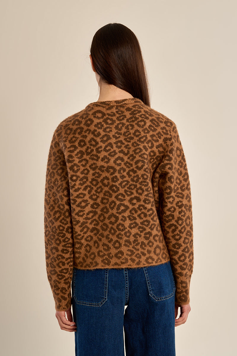 Leopard Buttoned Cardigan - Camel