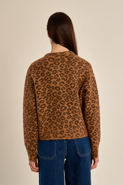 Leopard Buttoned Cardigan - Camel
