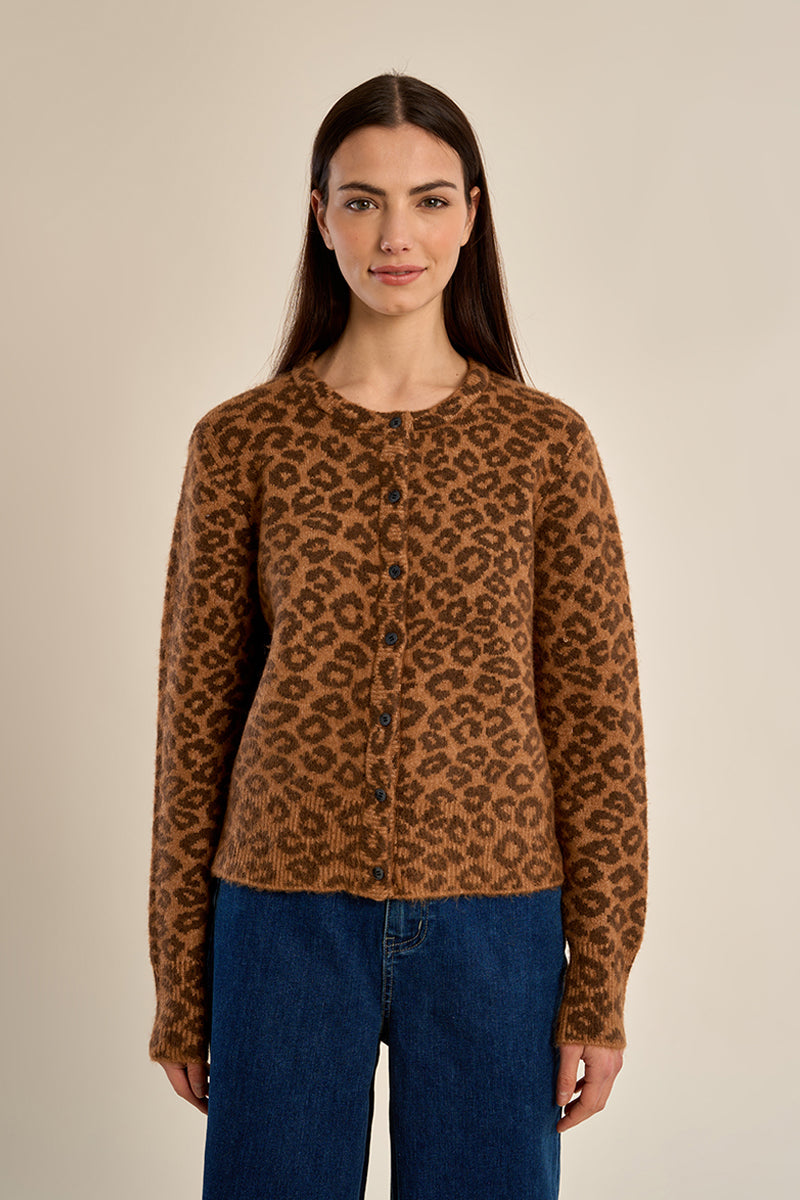 Leopard Buttoned Cardigan - Camel