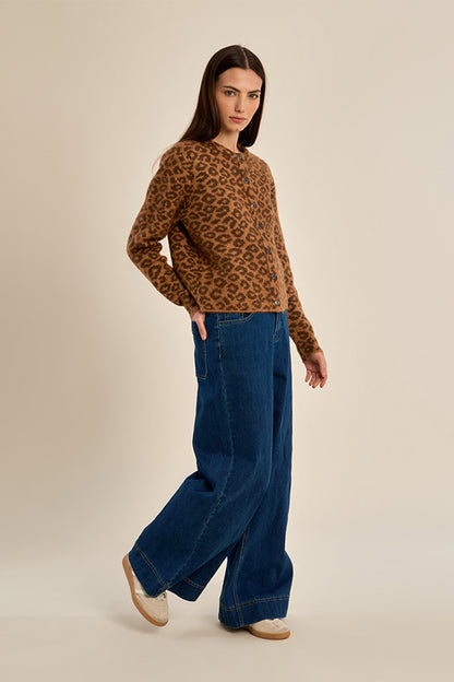 Leopard Buttoned Cardigan - Camel