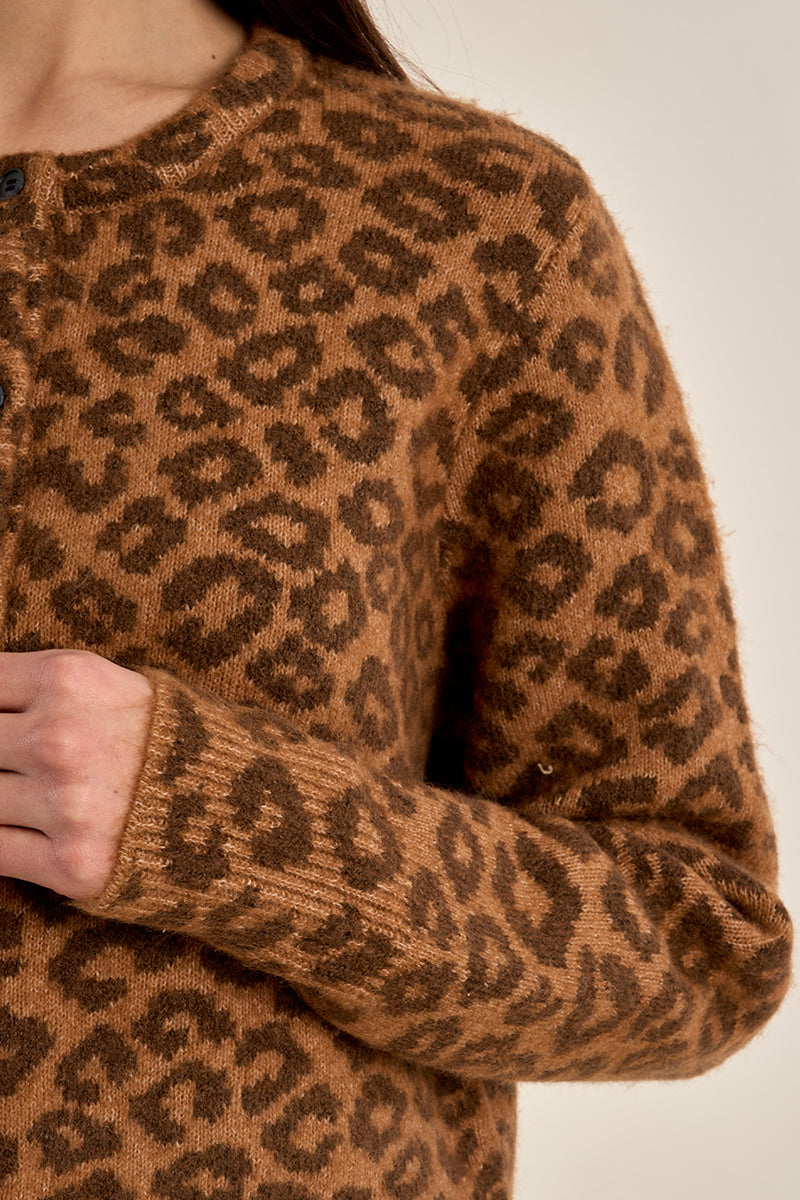Leopard Buttoned Cardigan - Camel