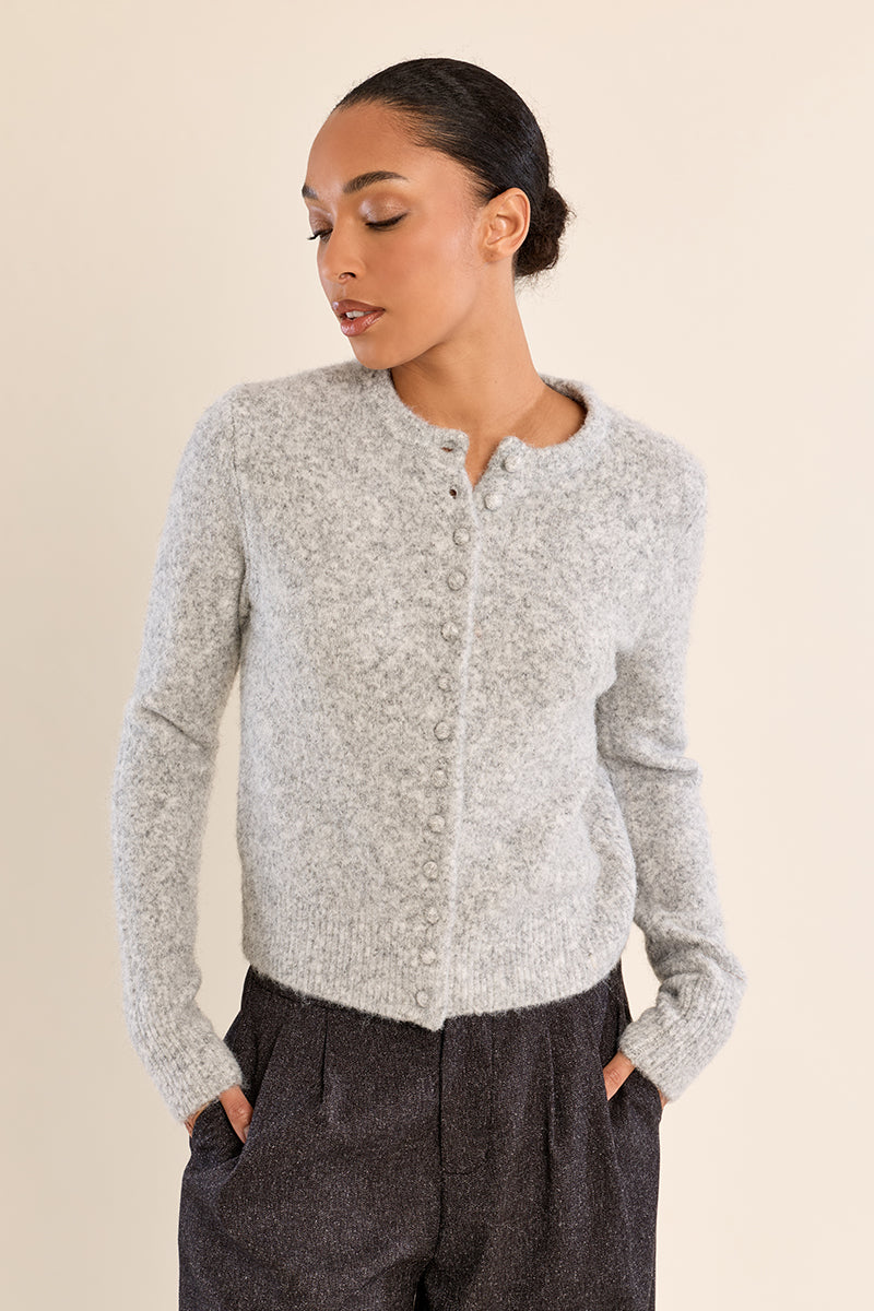 Plain Buttoned Cardigan - Ash Grey
